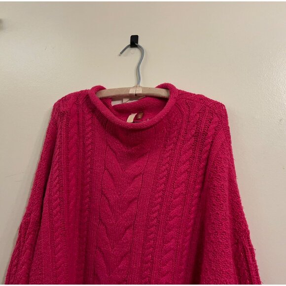 PILCRO Pink Cable Knit Sweater XL Chunky Mock Neck Oversized Cozy Boho Fall Wint - Picture 2 of 12